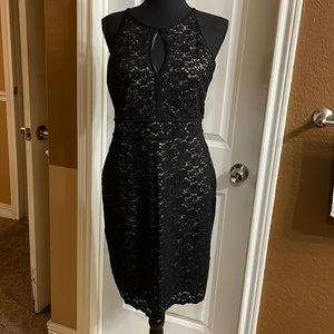Black Lace Sequin Dress with nude